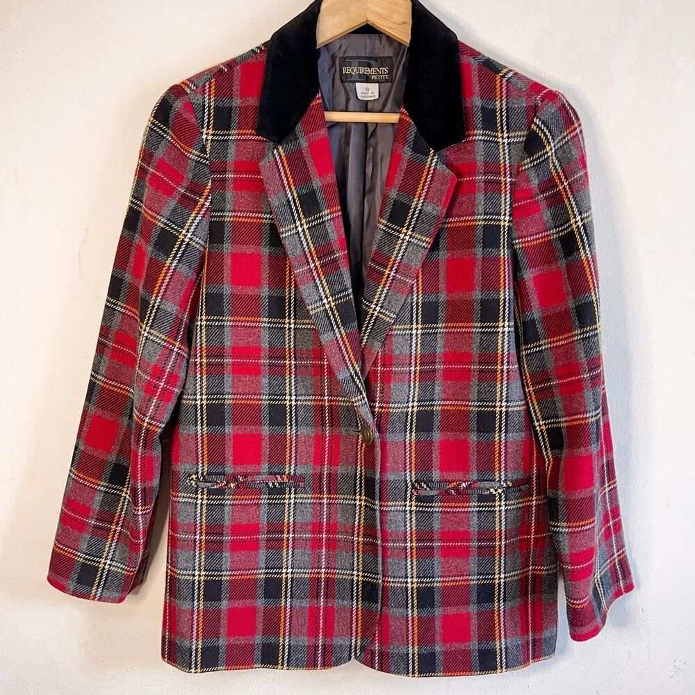 Vintage‎ Requirements Tartan Red Plaid Blazer Size 10 Petite